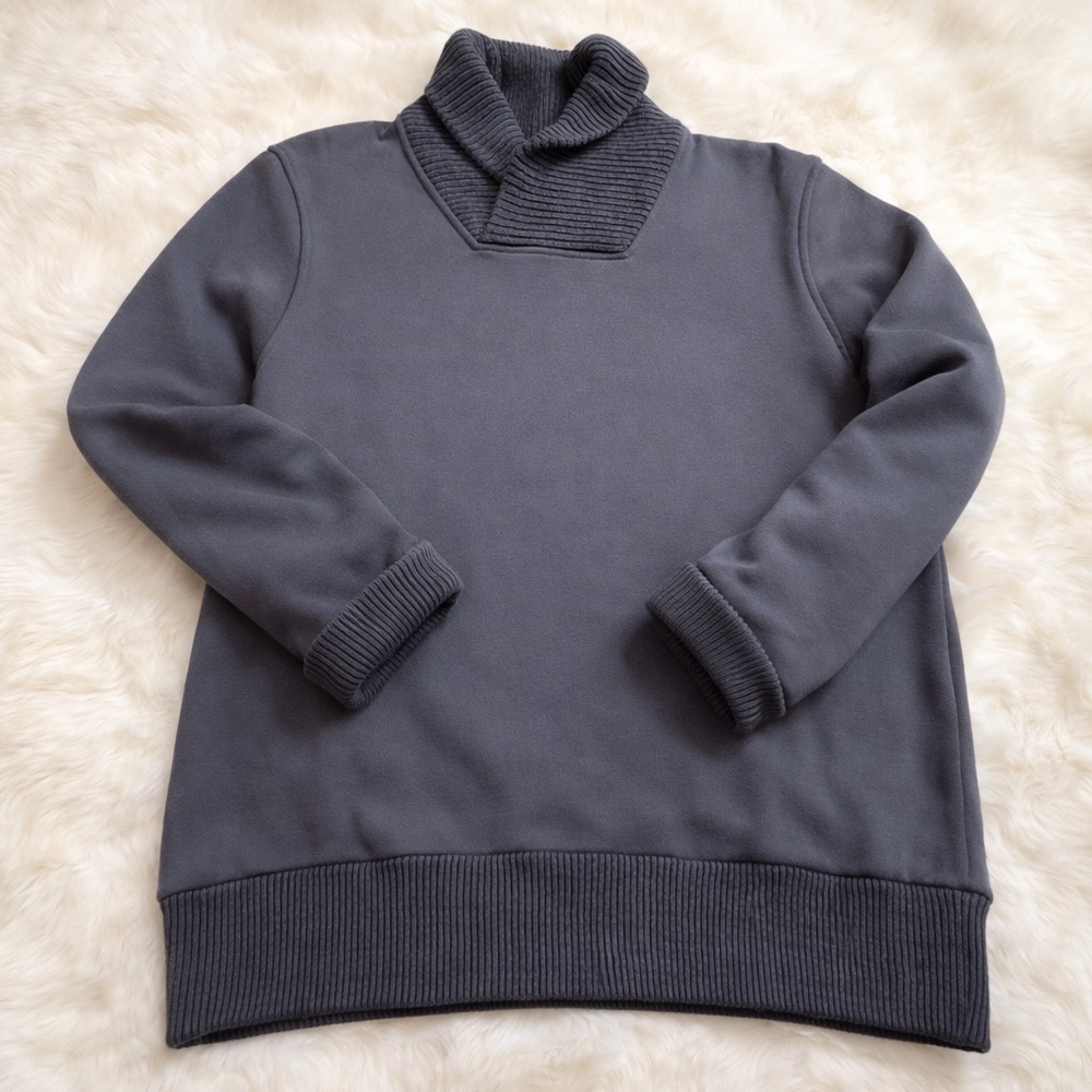 H&M Men’s Blue Mixed Sweatshirt Pullover w/Ribbed Shawl Collar - M